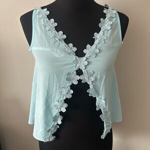 Light Blue Floral Lace Trim Tank Top